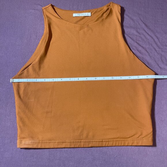 REORIA High Neck Cropped Tank Top in Burnt Orange - Size Large - Picture 3 of 6